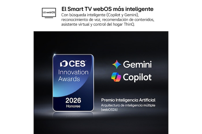 The 2026 CES Innovation Awards Honoree badge in the Artificial Intelligence category recognizes Multi-AI search with Google Gemini and Microsoft Copilot.